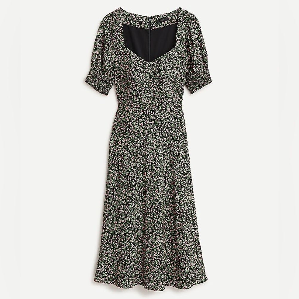 J. Crew Smocked-Sleeve Midi Dress in Floral